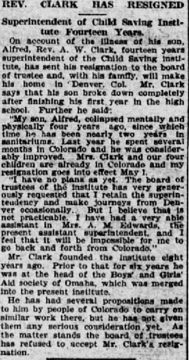 1906 Rev. Clark resigning article