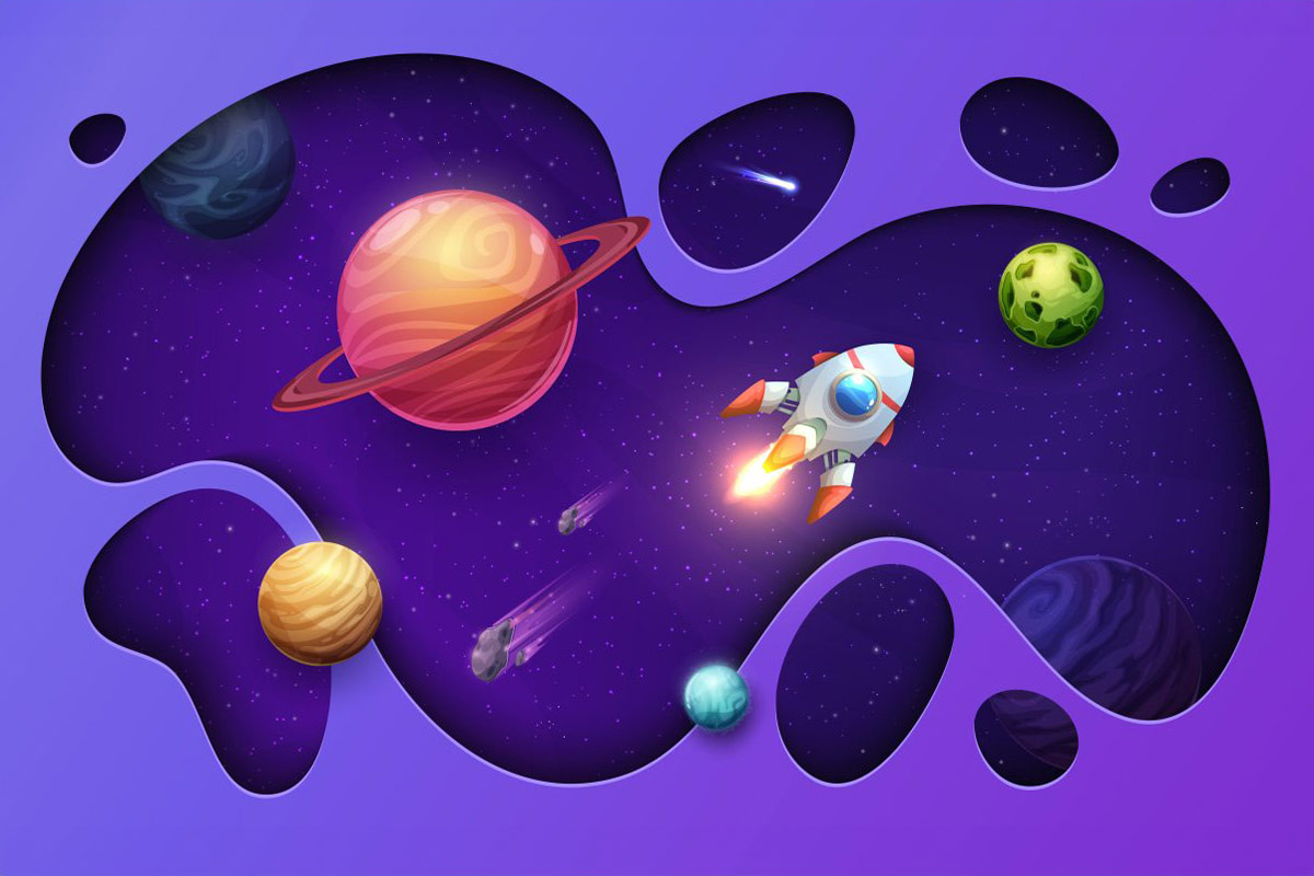 Spaceship and galaxy illustration